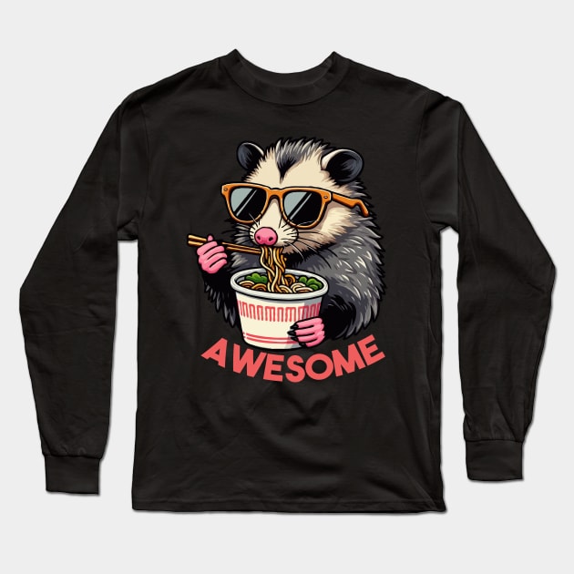 Awesome Possum Eating Ramen Long Sleeve T-Shirt by MoDesigns22 